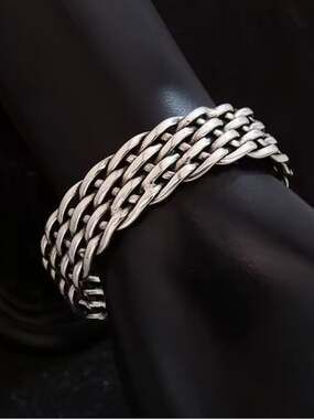 Sterling Silver Braided Braided Cuff Bangle Bracelet
